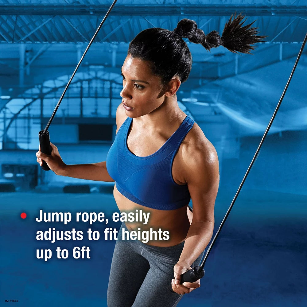 Home Gym Essentials Kit with Jump Rope, Push-up Bars, Ab Wheel and Resistance Tube T68322