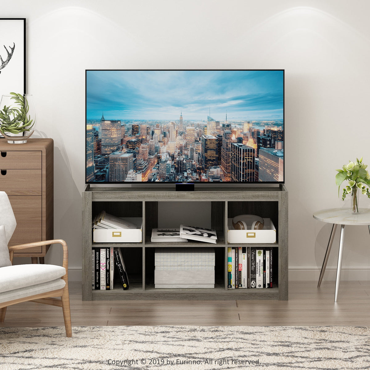 French Oak Grey TV Stand Bookshelves B406