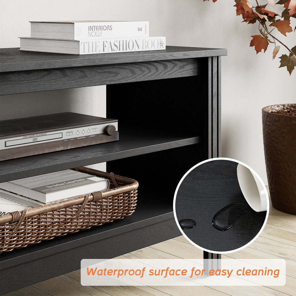 Black Wood TV Stand with 8 Storage C100058