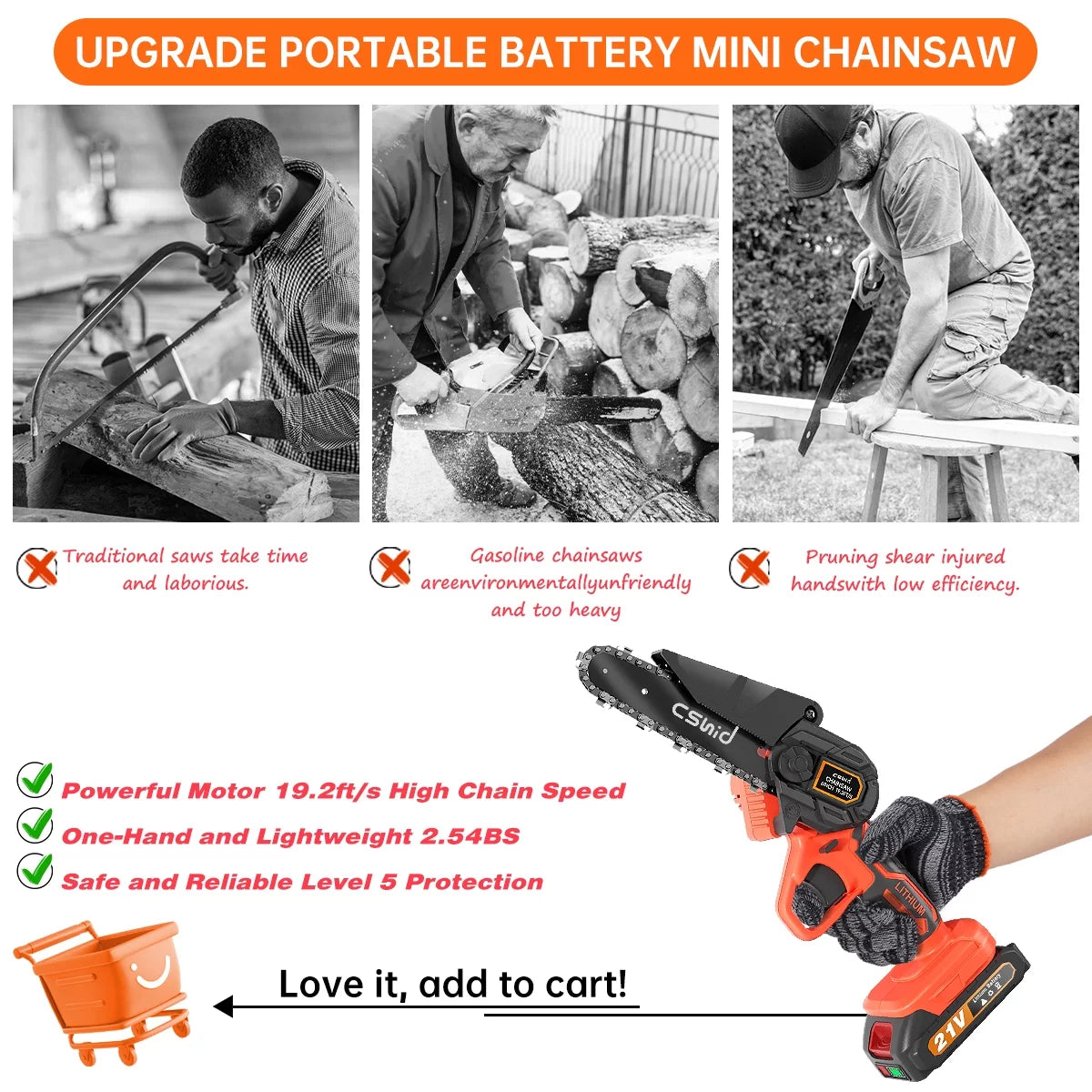 Cordless Mini Chainsaw with 2 Batteries 2 Chains S116