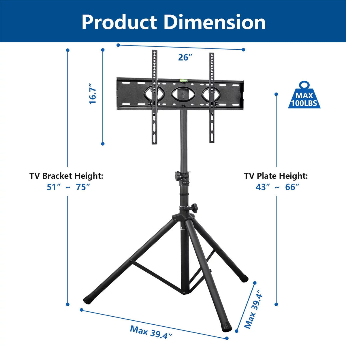 Black Portable Tripod TV Stand up to 75 inch N245