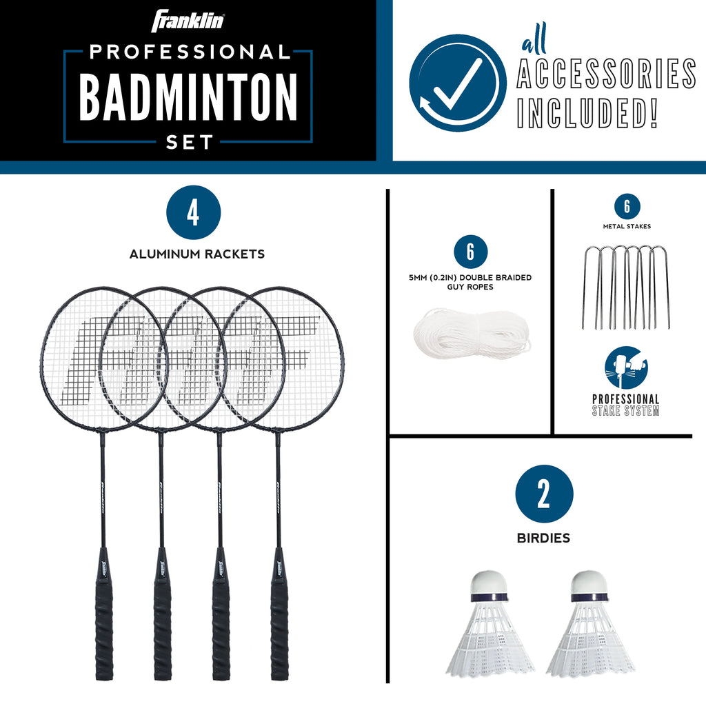 Badminton Net Family Set with 4 Steel Rackets and 2 Birdies P533005