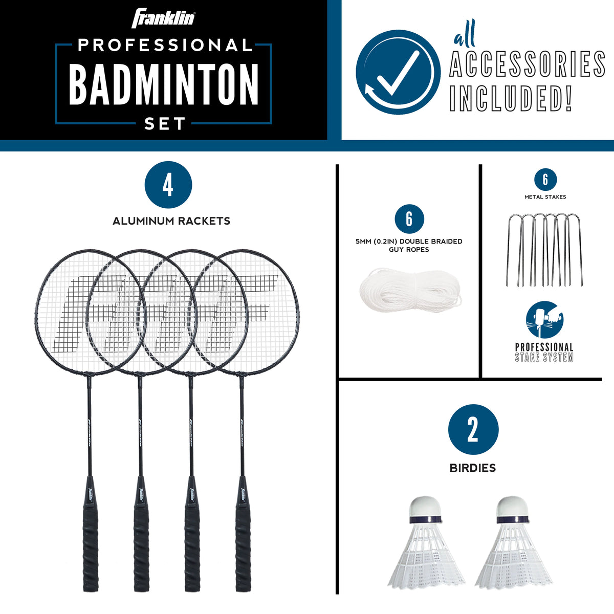 Badminton Net Family Set with 4 Steel Rackets and 2 Birdies P533005