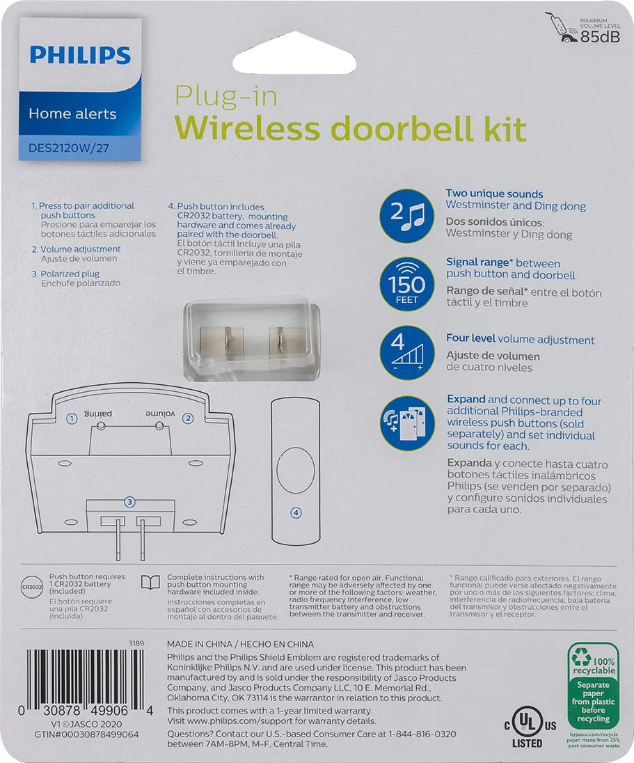 White Plug-in 2-Melody Doorbell Kit D891