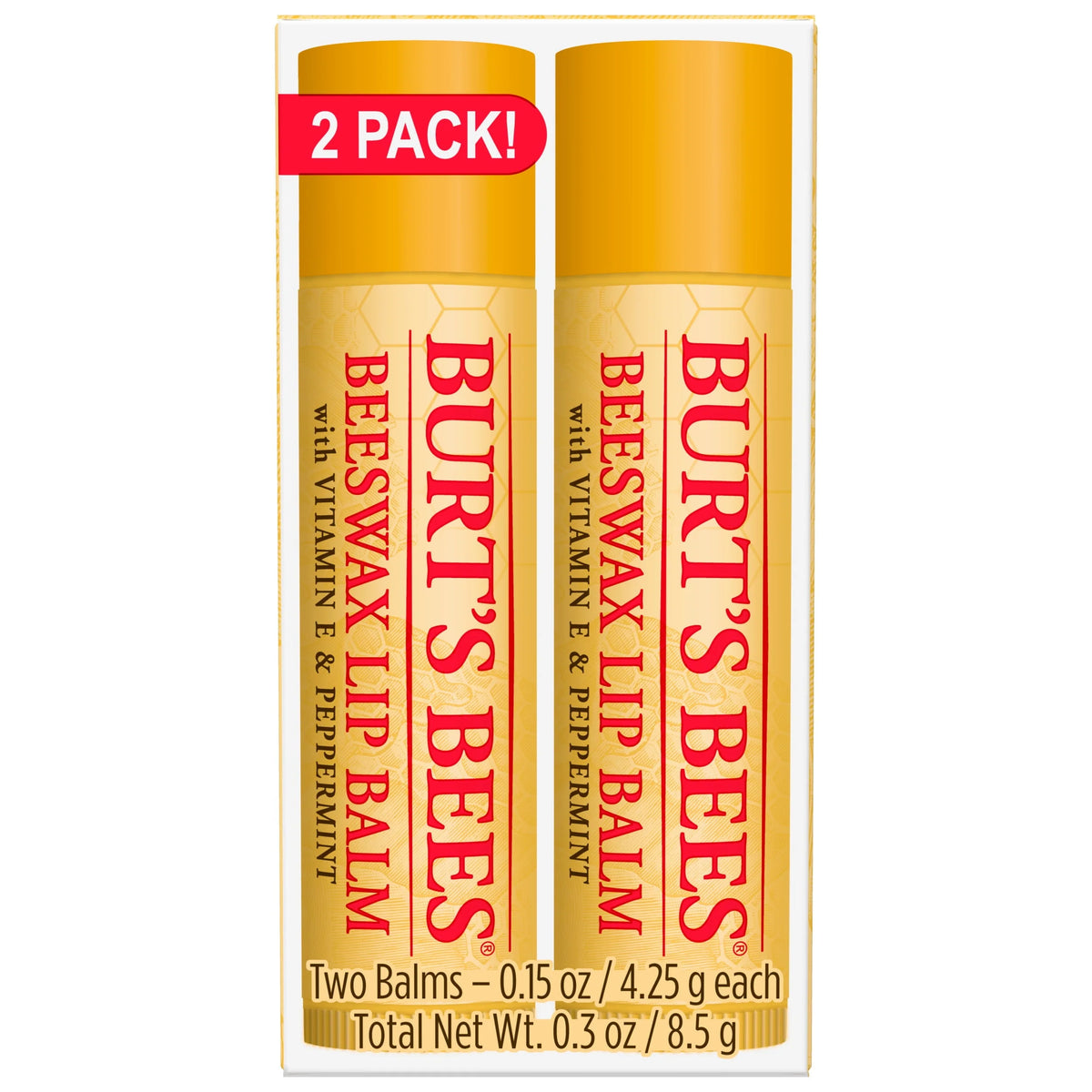 Moisturizing Lip Balm with Beeswax, 2 Tubes W58776