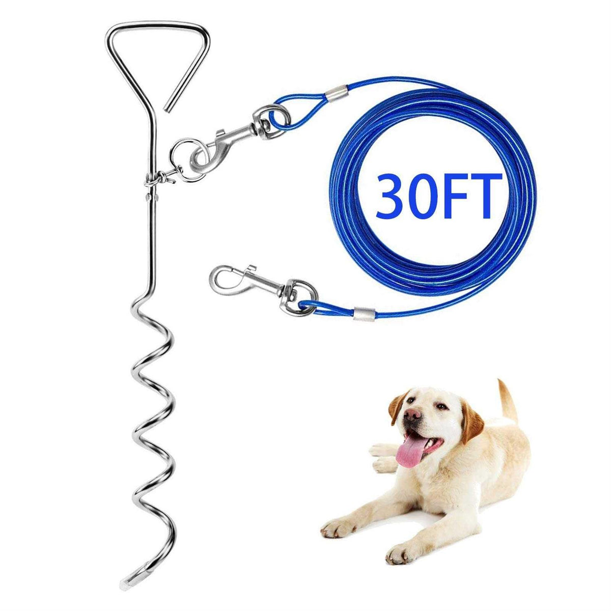 Dog Tie Out Cable and Anti Rust Spiral Stake 30ft X66369