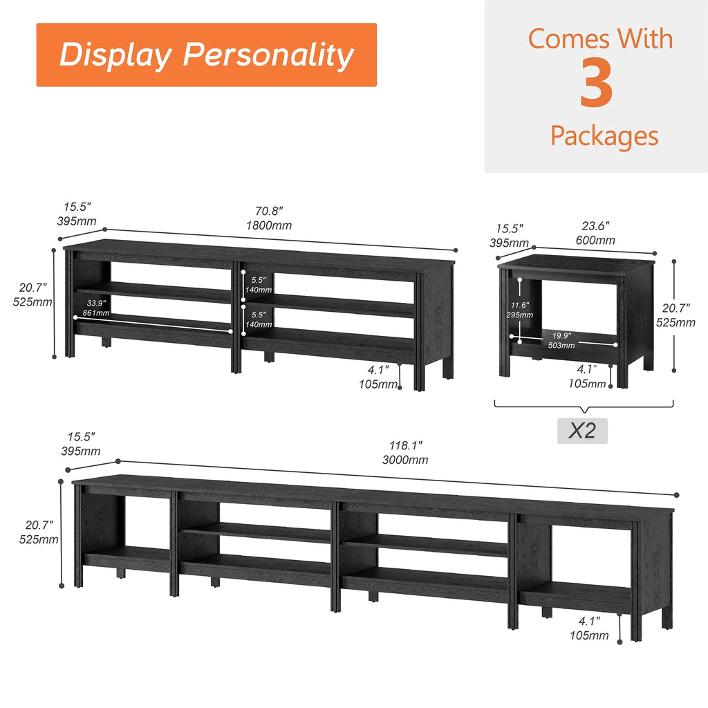 Black Wood TV Stand with 8 Storage C100058