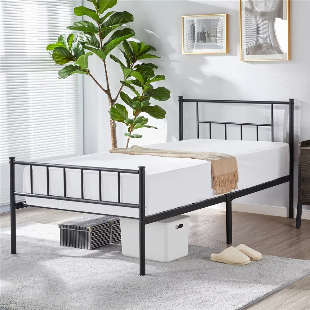 Black Metal Twin Platform Bed with Headboard and Footboard K57899