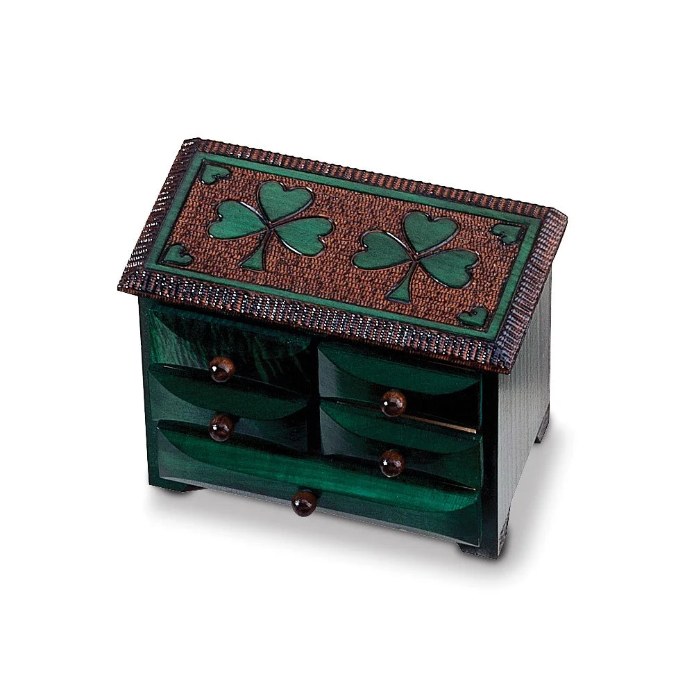 Handcrafted Carved Wood Green Shamrock 5-drawer Chest A26840
