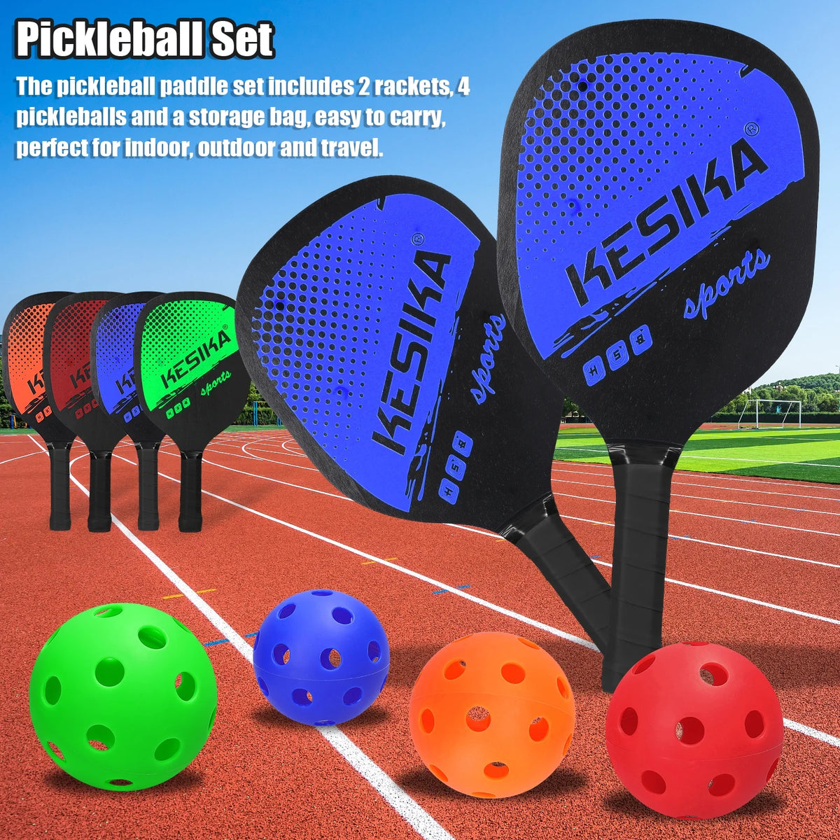 Pickleball Paddle Set 2 Rackets & 4 Balls with Carrying Bag A113705