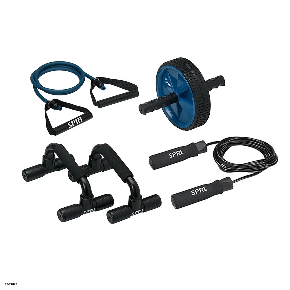 Home Gym Essentials Kit with Jump Rope, Push-up Bars, Ab Wheel and Resistance Tube T68322