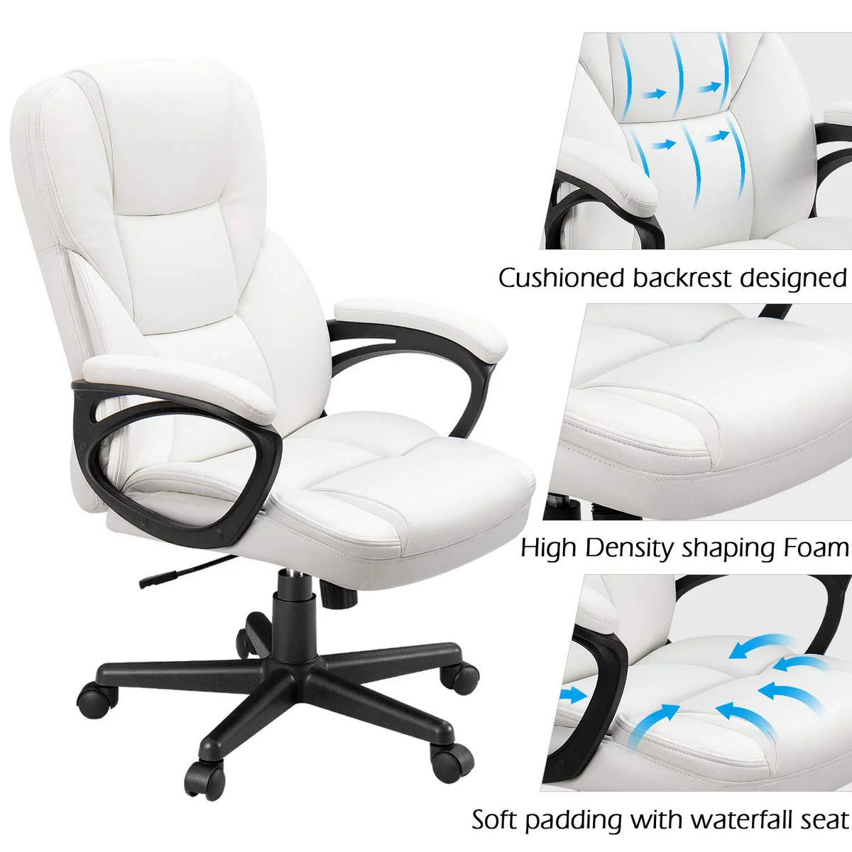 Black Faux Leather High-Back Executive Office Chair with Lumbar Support A28031